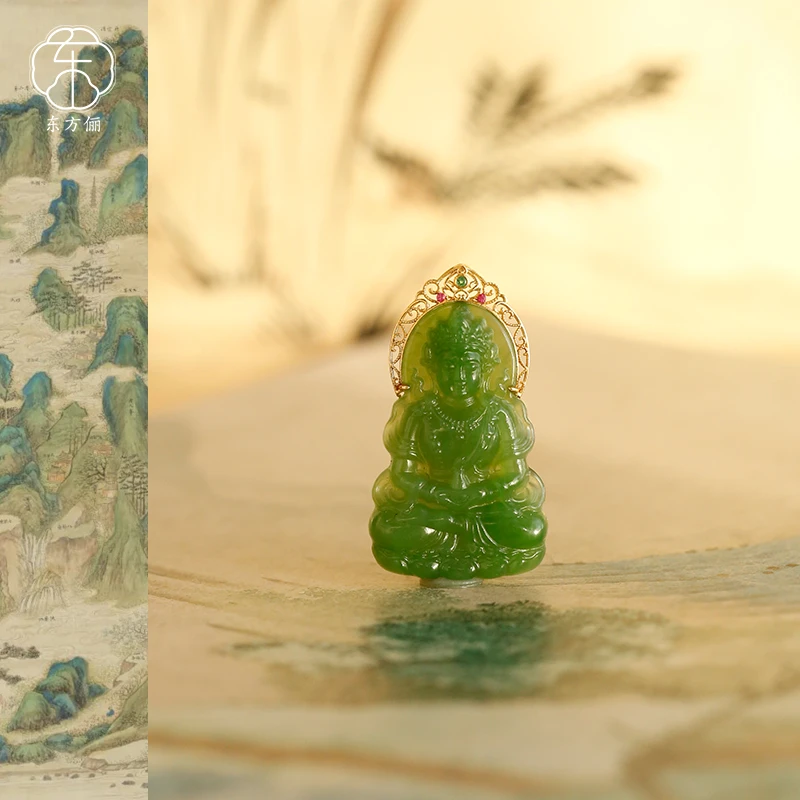 东方俪DOFUNLY【福德】和田玉度母18K金新中式吊坠BYDZ镂云