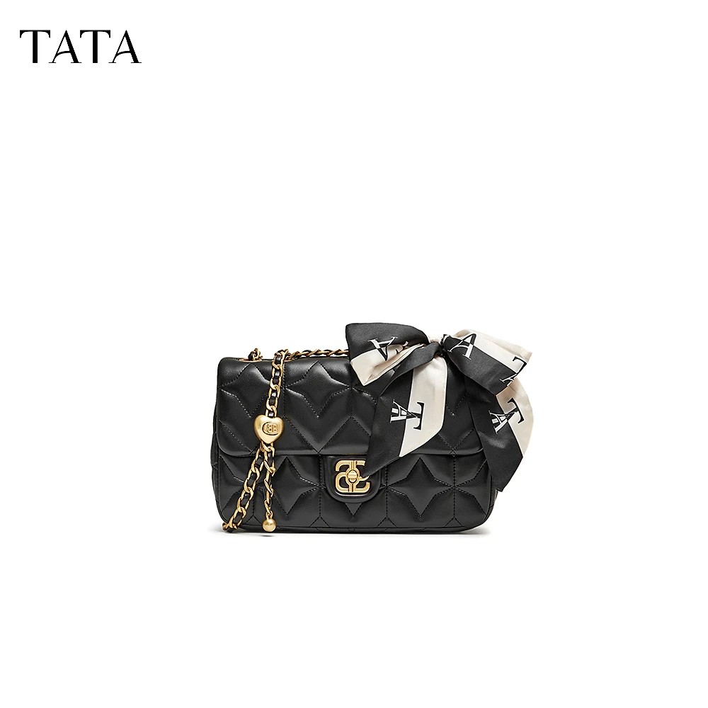 【他她专场】Tata他她菱格丝巾链条小方包女单肩包冬新X3370DX4