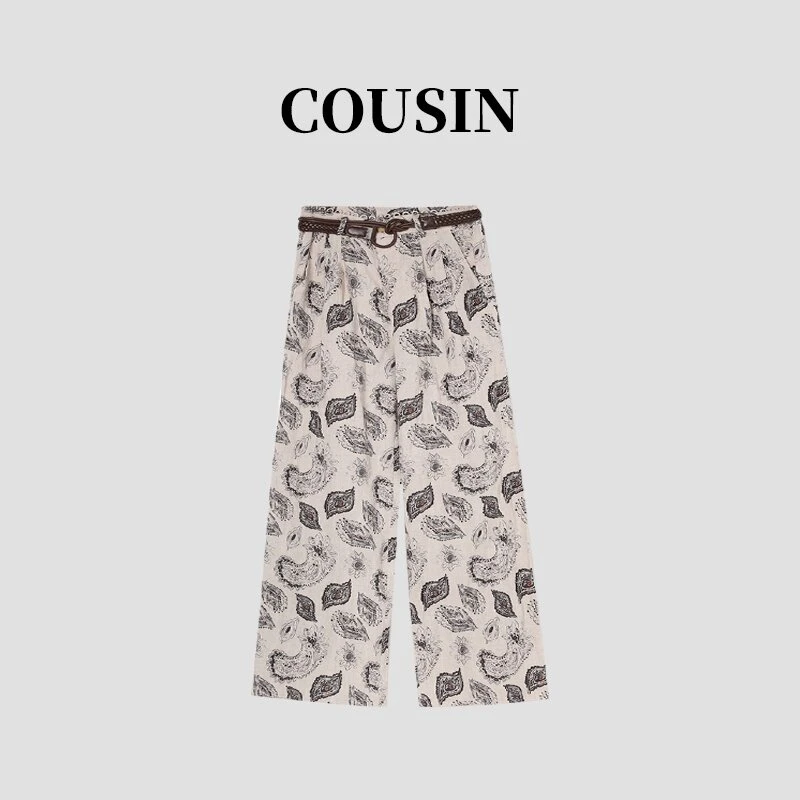 印花设计款复古百搭显瘦阔腿裤女 2808