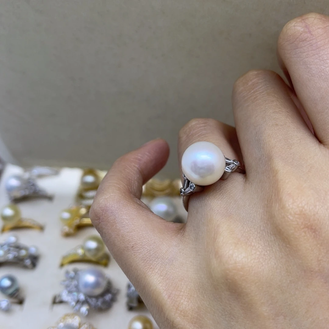 银S925镶嵌戒指淡水珍珠