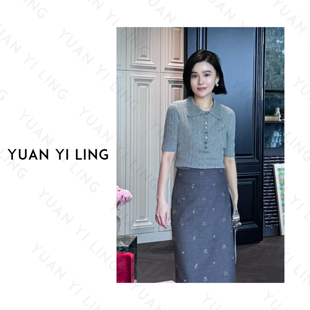 袁艺灵【仲夏】25夏季上新三醋酸莱赛尔针轻奢气质织polo花边领短袖
