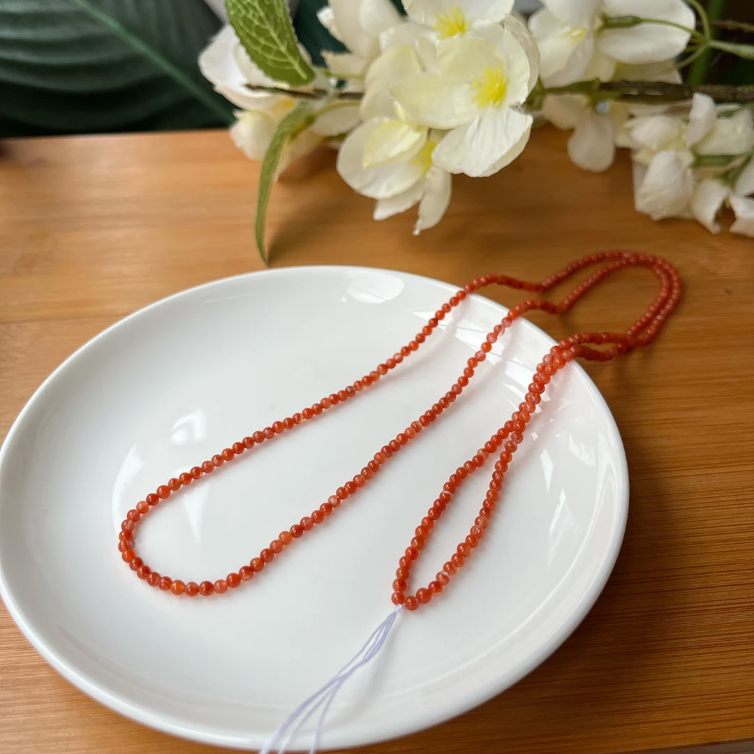 【郭老师】约2-3mm瓦西料火焰纹南红多圈小米链约68cm