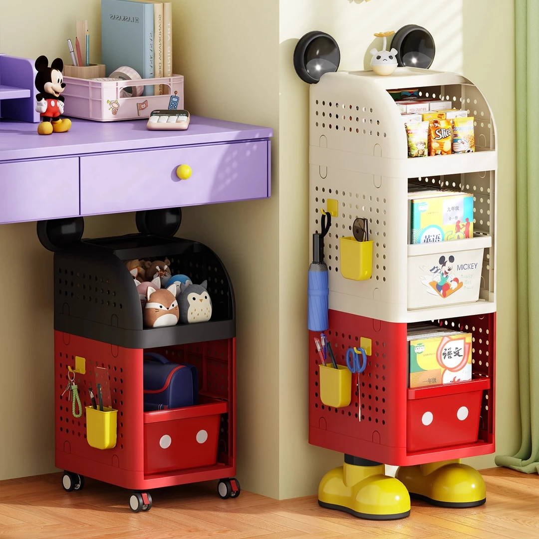 迪士尼书包收纳柜学校学生落地书架置物架可移动小推车书本阅读架