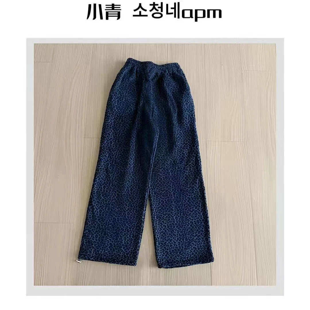 韩国东大门 CM/斑点豹纹松紧腰摇粒绒卫裤【可收口】