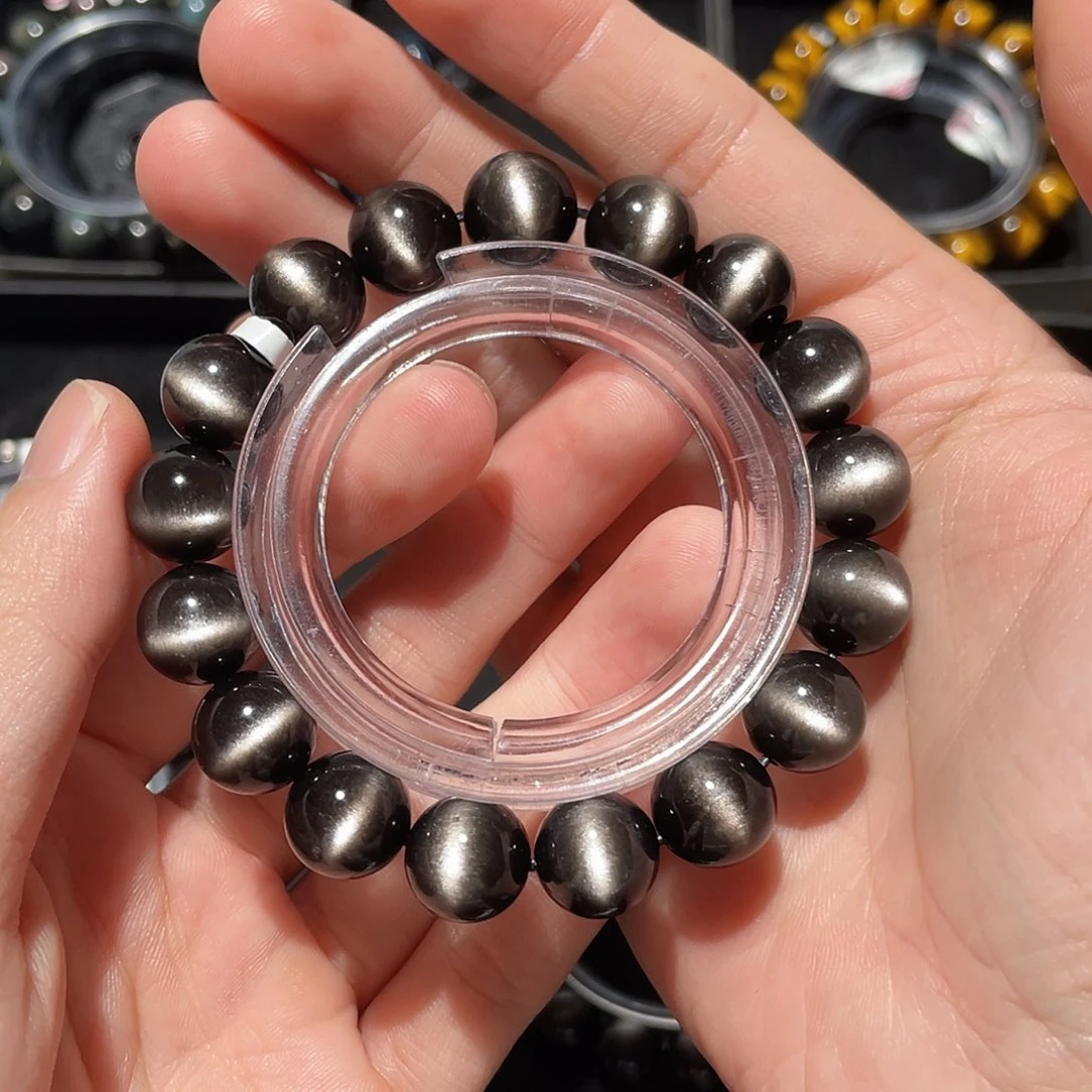 团***猫黑曜岩未镶嵌手链