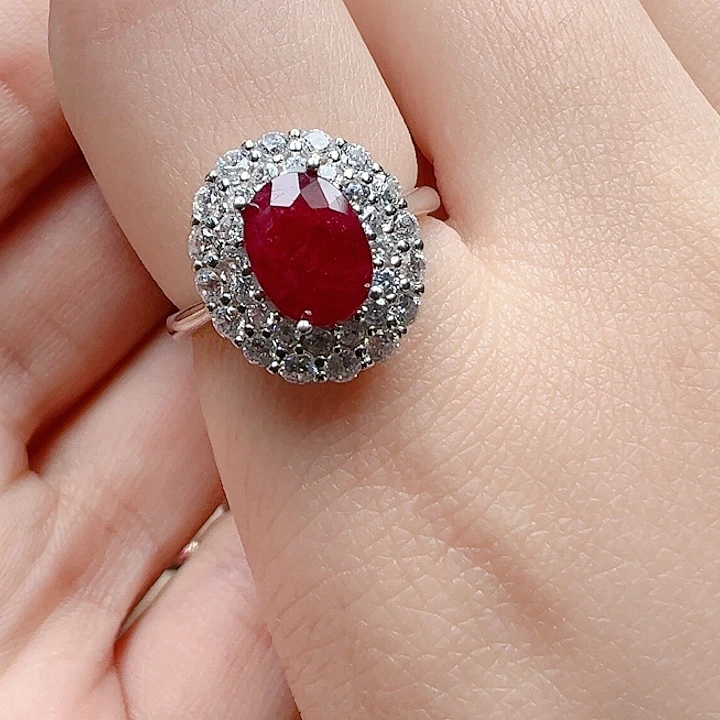 戒指银S925镶嵌红宝石