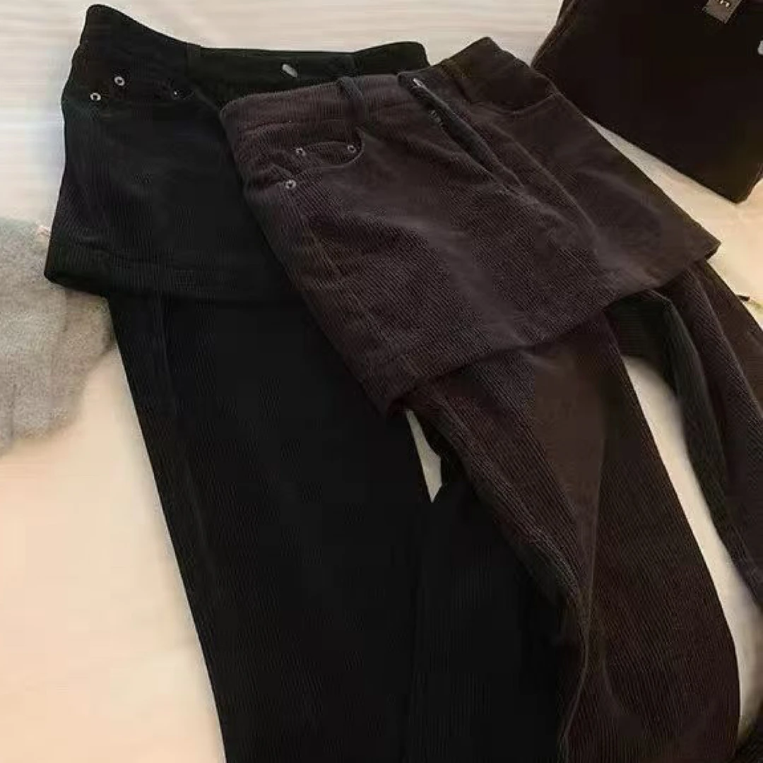 凤尾裙同款 |新款百搭显瘦假2件灯芯绒裤子