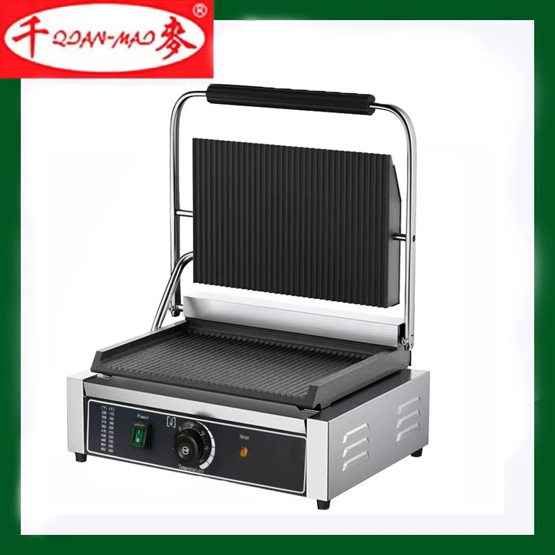 千麦帕尼尼机商用电热不锈钢压板薄饼扒炉双单头全坑鸭肠机煎机器