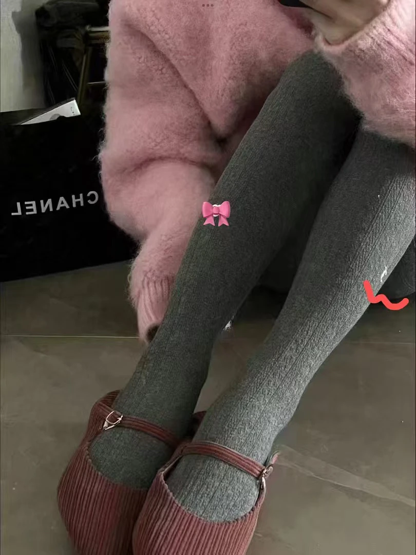 咩咩微压薄绒打底裤 灰/黑