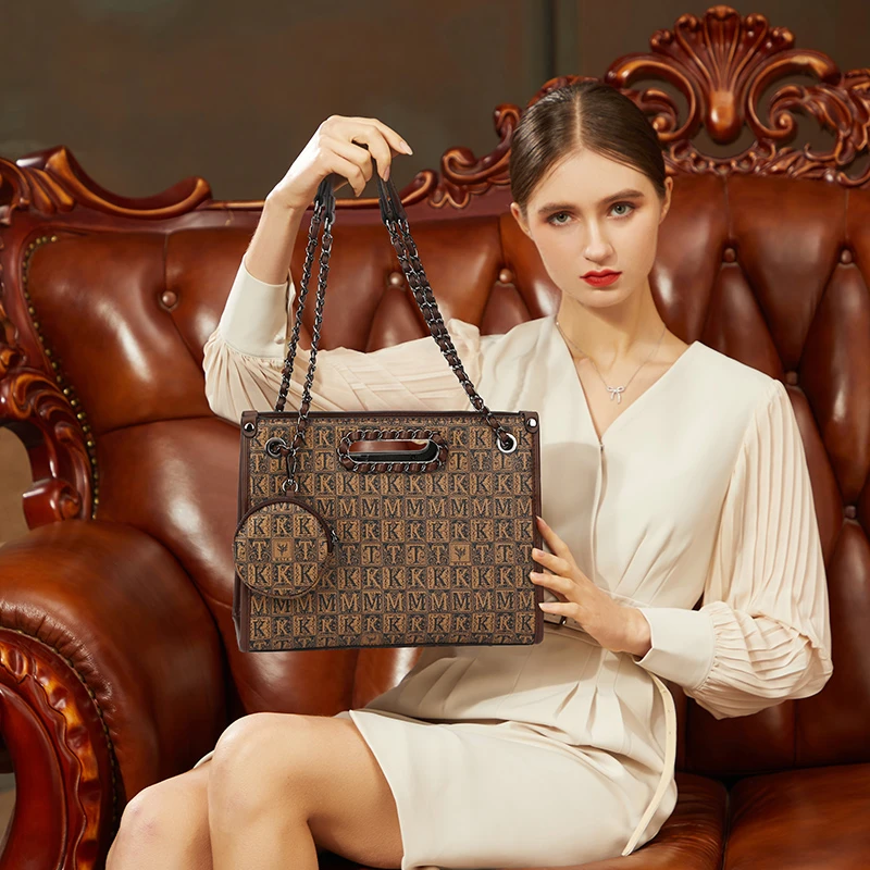 轻奢时尚女士气质百搭欧美经典印花腋下链条手提托特包斜跨单肩包