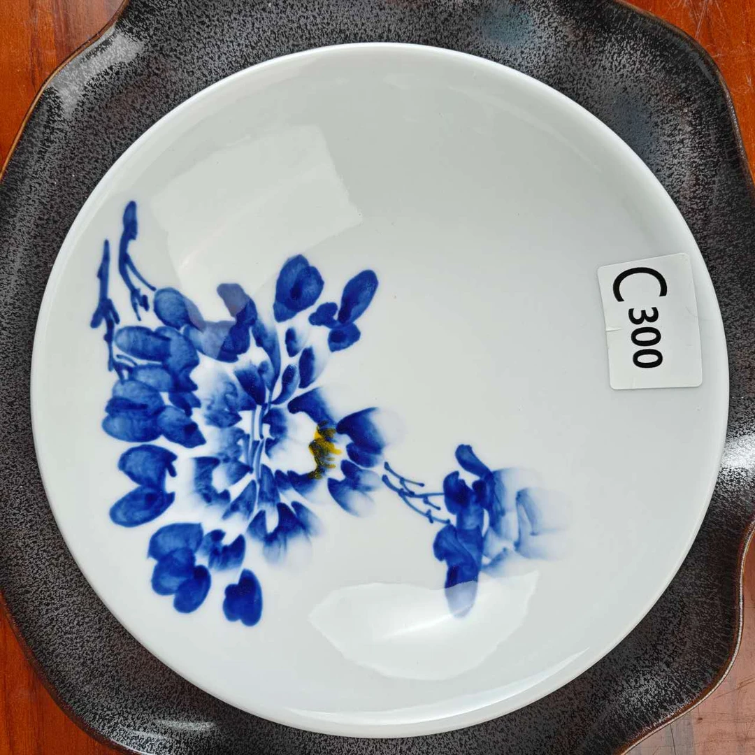 景德镇手绘釉中彩（食品级）圆深盘圆盘碟子菜盘餐具300