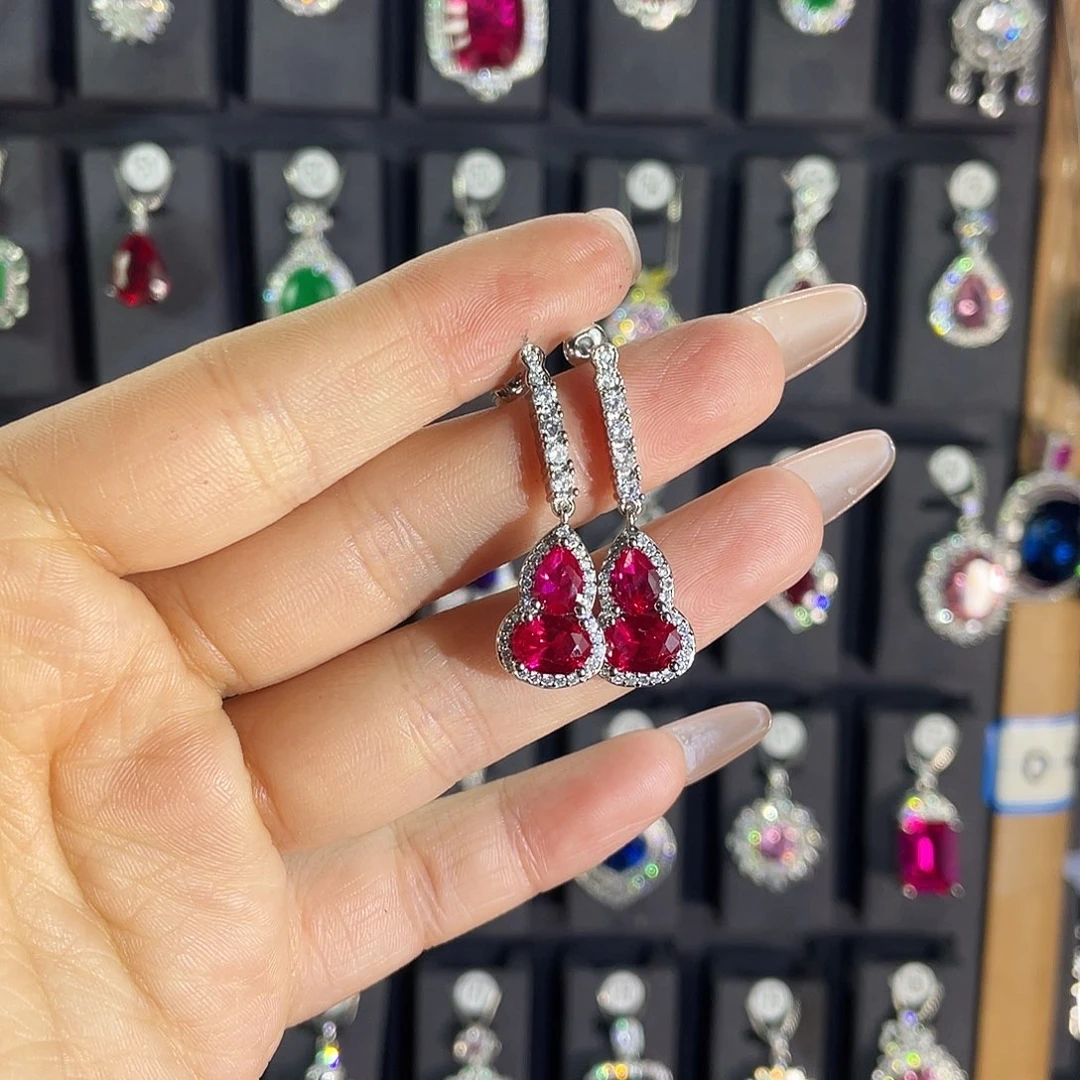 耳饰银S925镶嵌红宝石