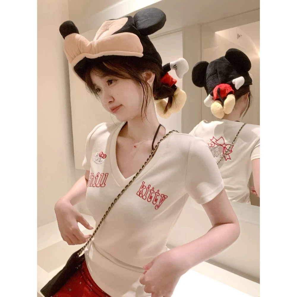 美式辣妹字母印花短袖T恤女夏季新款设计感小众修身显瘦白色上衣