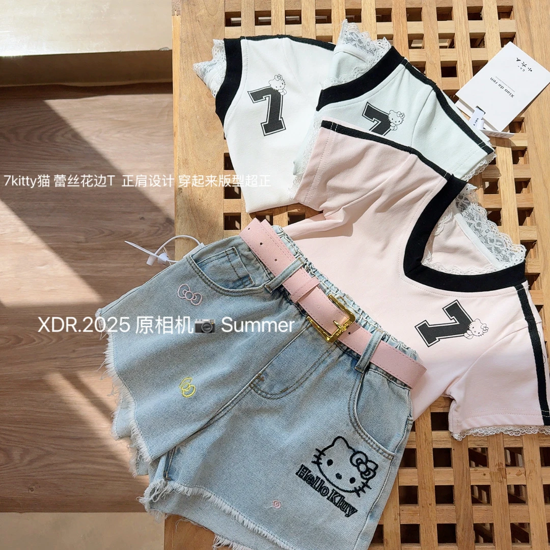 【小大人】甜心KT套装儿童蕾丝女童洋气时尚休闲夏季百搭套装