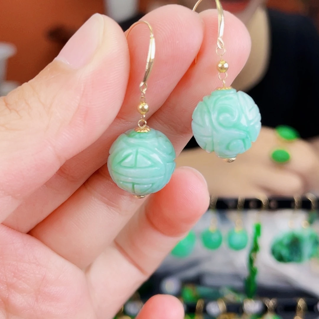 翡翠18K金镶嵌耳饰饰品