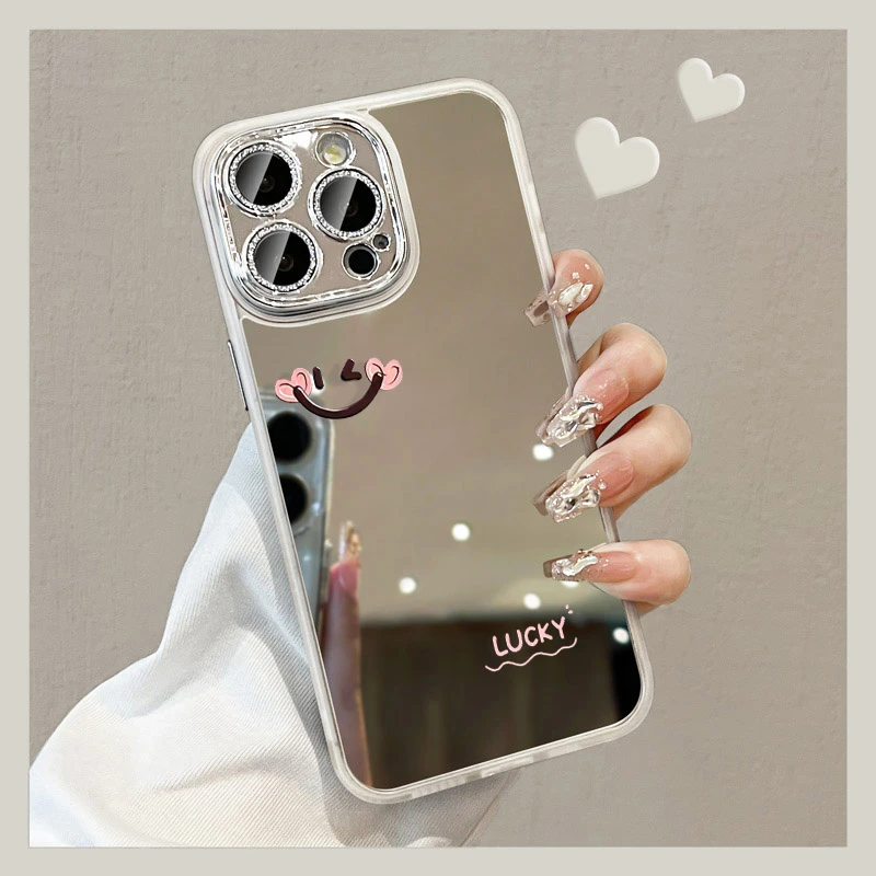 笑脸适用苹果16promax手机壳女iphone15pro全包镜子14plus小众13