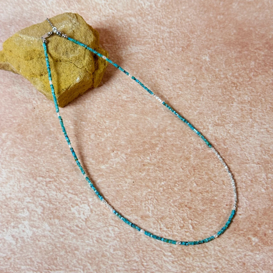 SG10209丨S925银 淡水珍珠绿松项链