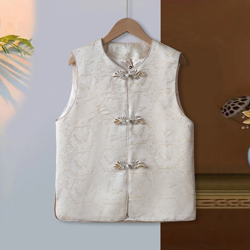 春秋新款复古重工艺刺绣新中式国风盘扣无袖马甲百搭时尚