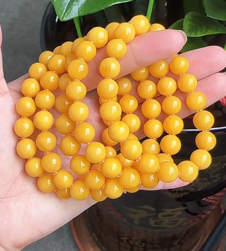 【齐福珠宝】XQ0218/9mm天然蜜蜡俄料色标圆珠手串 （多样性发其一）