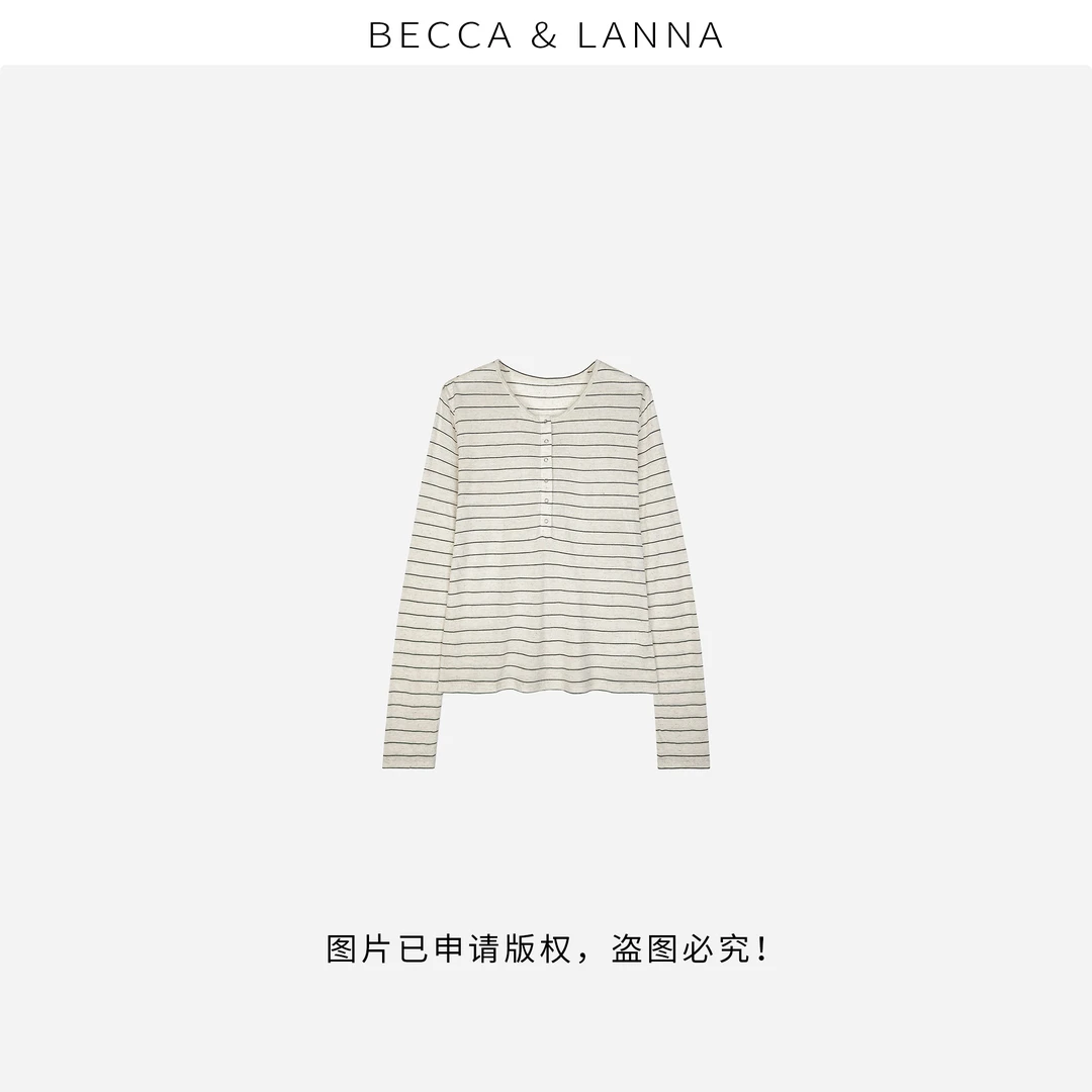 D0231 女士春季休闲经典条纹亨利领长袖针织衫 女装