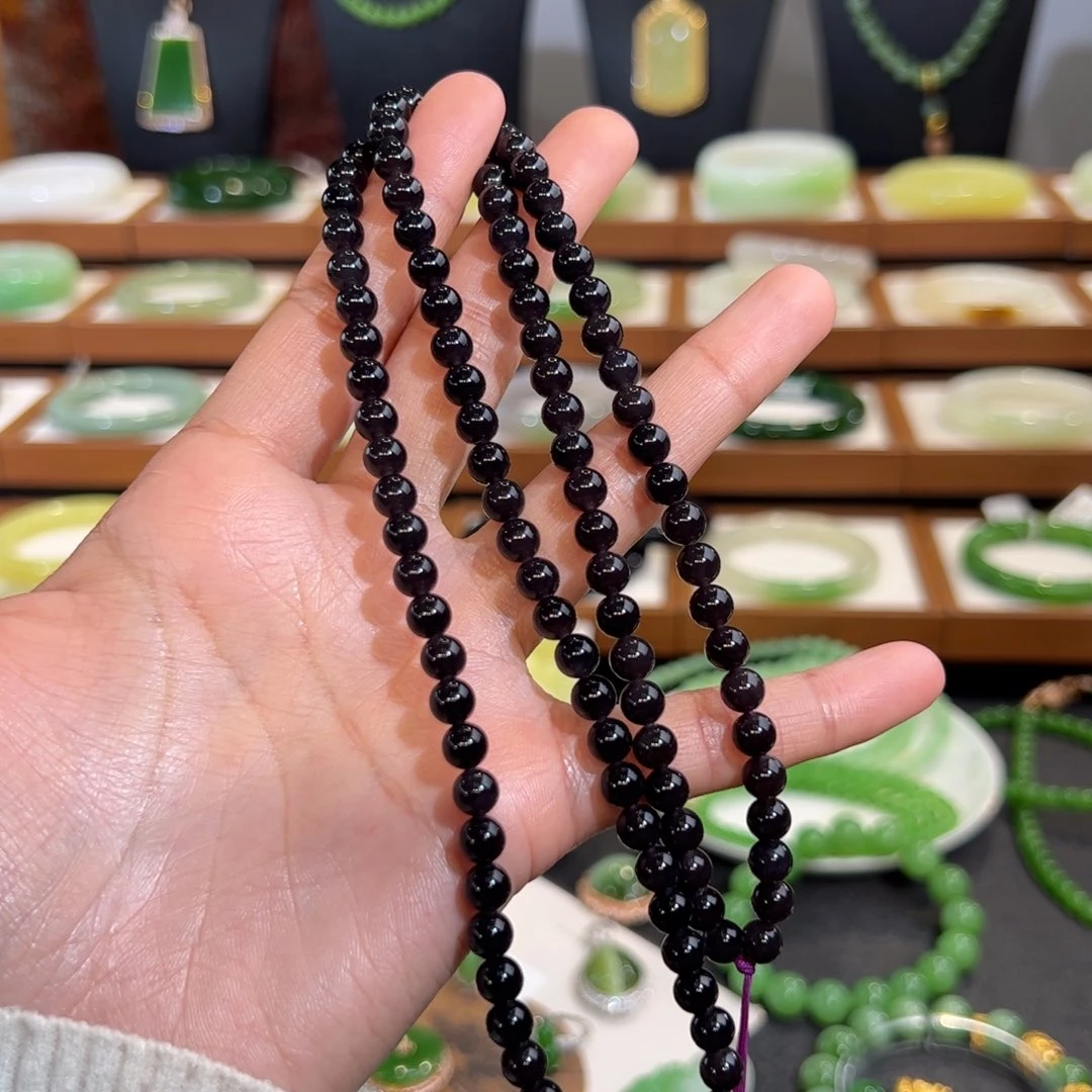 和田玉珠串未镶嵌浓烟紫108