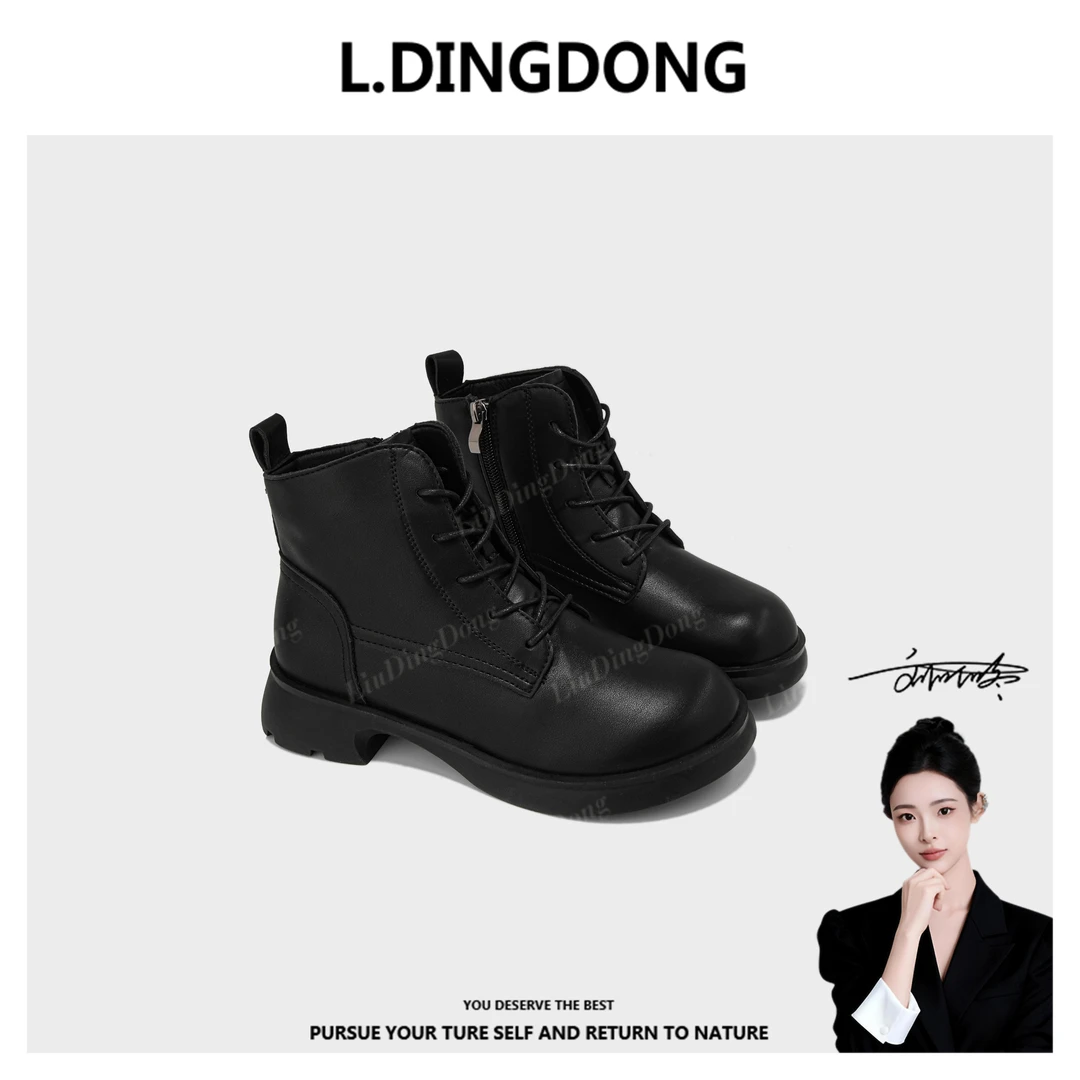 【刘叮咚女鞋】拉链百搭舒适纯色马丁靴95533