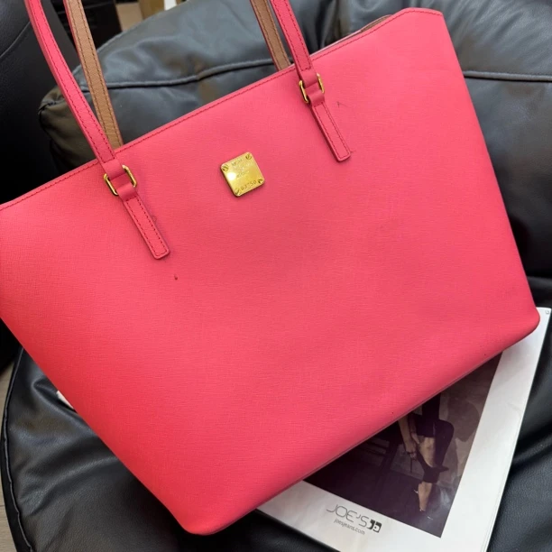 99新 MCM 大麦中古/mcm荧光粉托特/子母包/单肩