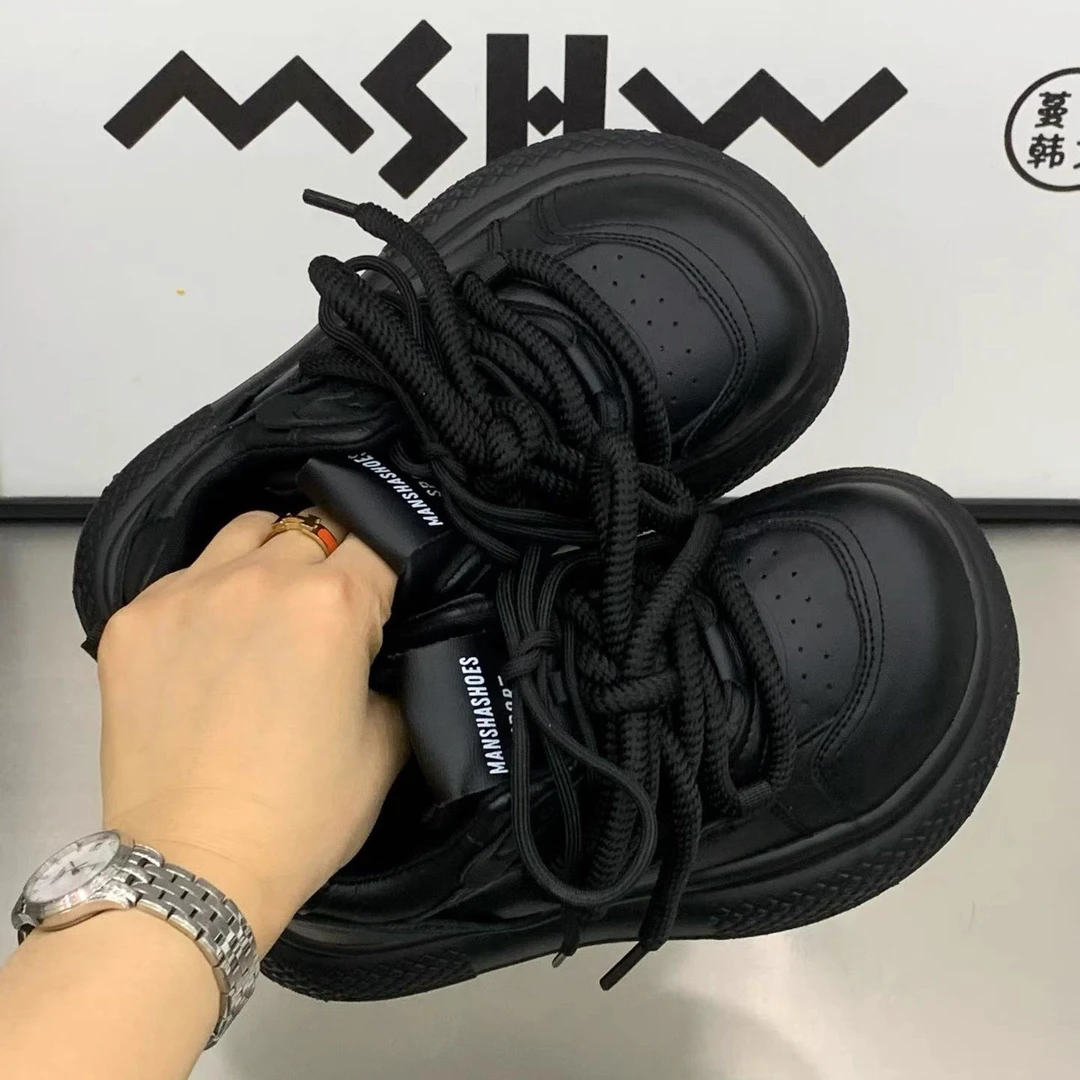 简约大头系带厚底运动休闲鞋2025秋冬新款丑萌百搭显瘦加绒老爹鞋