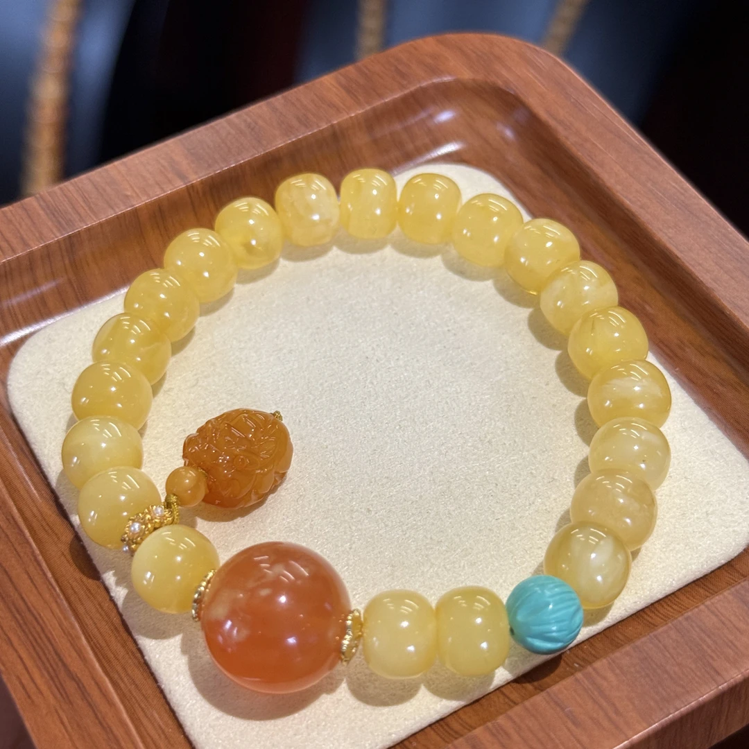 天然俄料俄白花浓花蜡单圈手串9➕显白高级758