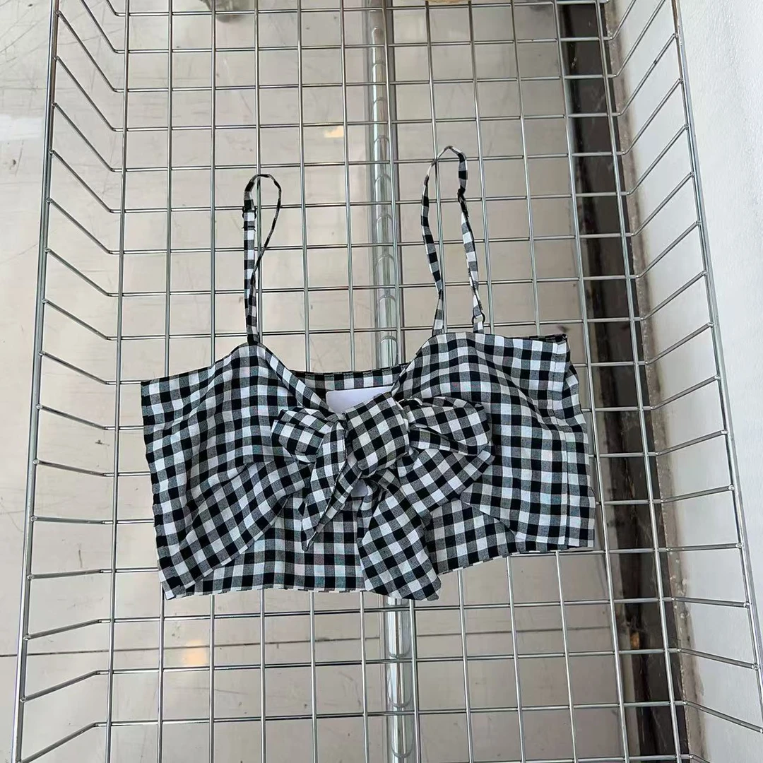 1702蛋黑白格蝴蝶结配饰