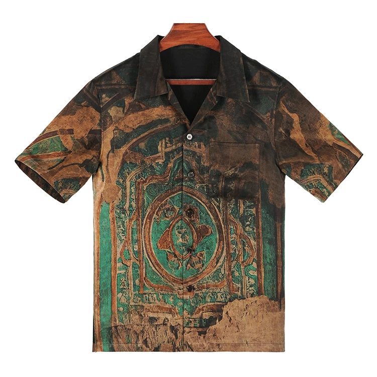 99132 男士短袖衬衫 桑蚕丝素平缎香云纱新中式复古休闲国潮上衣