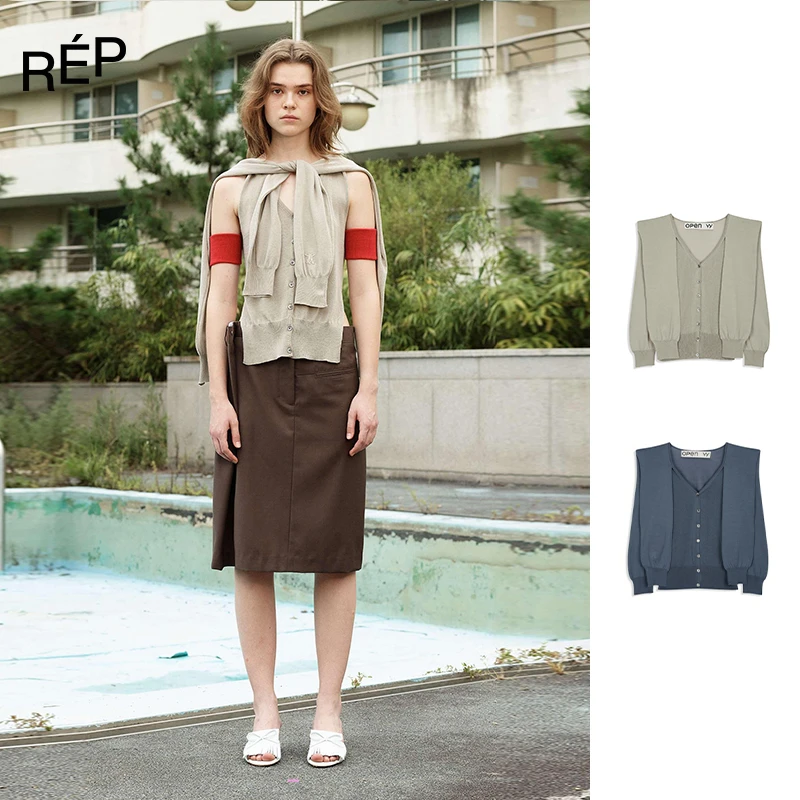 REP-OPEN YY设计师品牌卡其/蓝色打结领上衣 25SS 早春穿搭