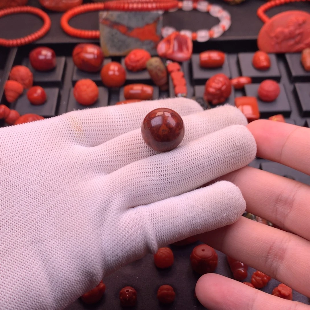 南红玛瑙未镶嵌川料原矿妖花火焰圆珠单珠19.2mm