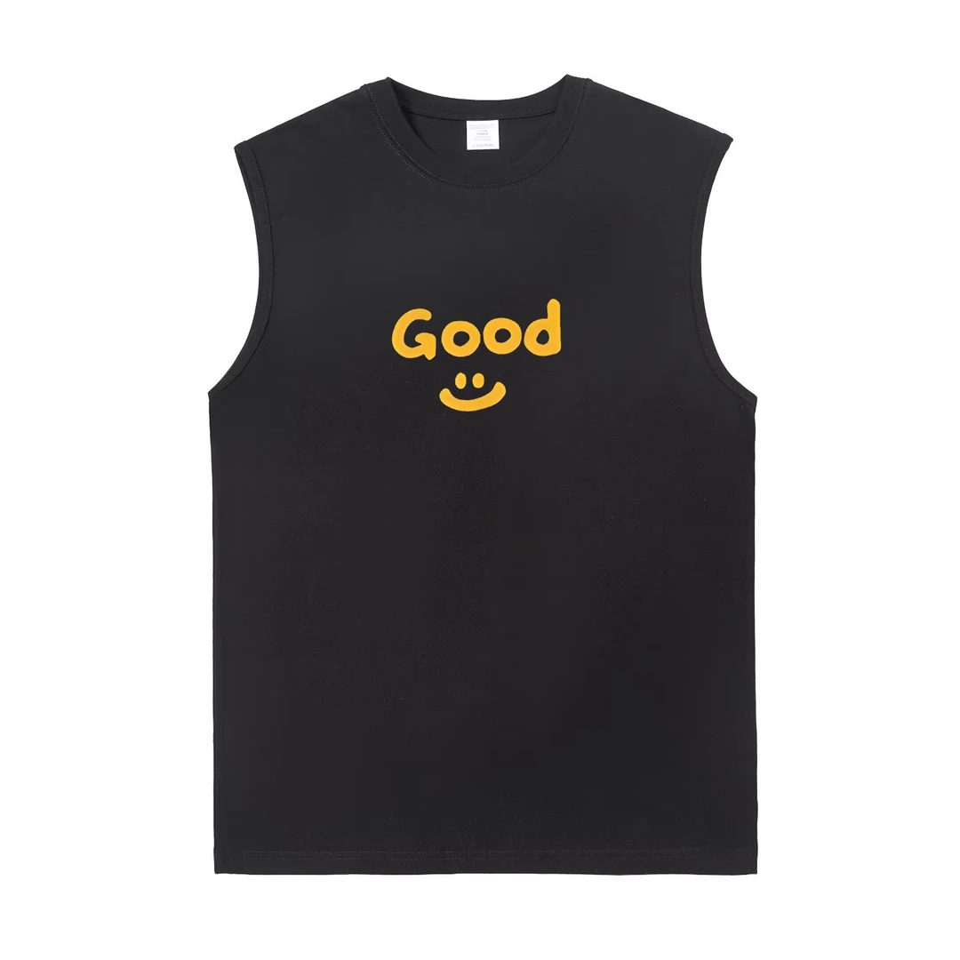 DHORIGINALE小众美式夏季男士good笑脸情侣半袖男女背心T恤高街