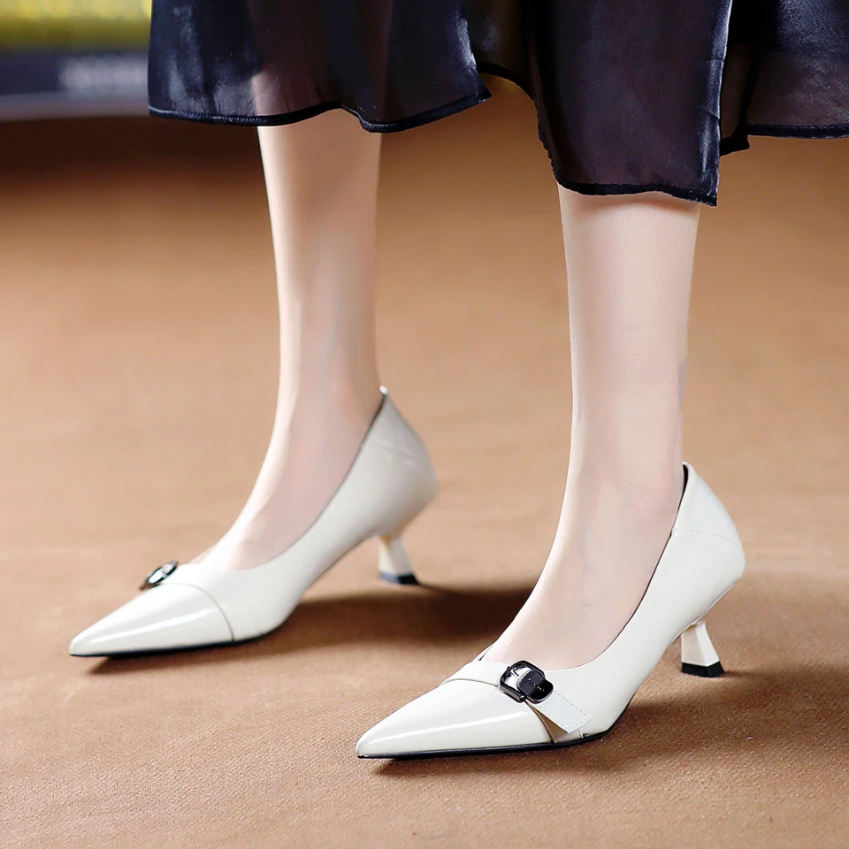 4CM[已经开价]尖头中高跟鞋2025年春季通勤皮带扣细跟单鞋女751-2