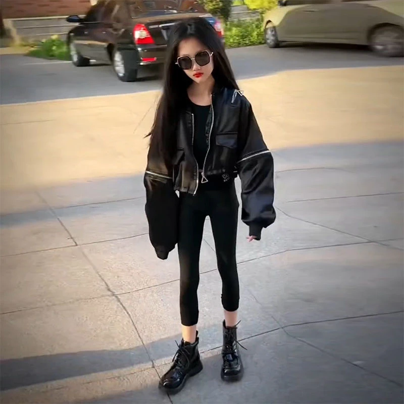 女童春装外套洋气时髦短款上衣2025秋季新款宽松休闲女孩网红夹克