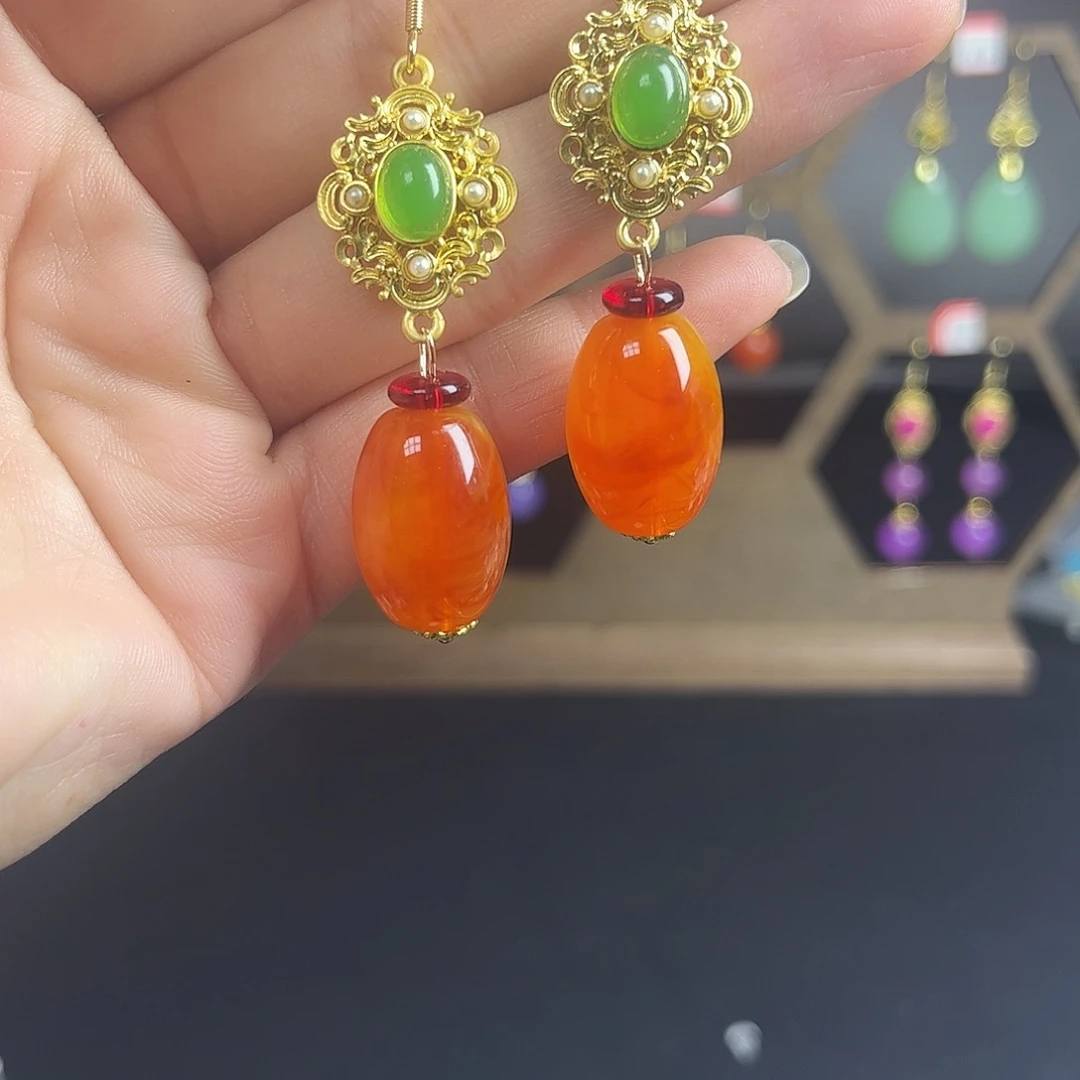 珐琅合金925银耳饰