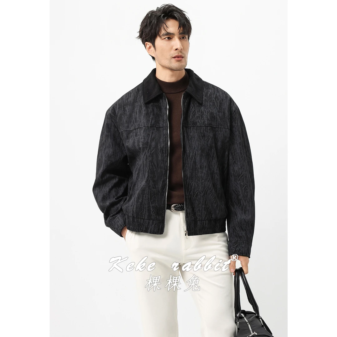 美式复古港风灯芯绒夹翻领克男士春秋外套男装痞帅休闲螺纹下摆