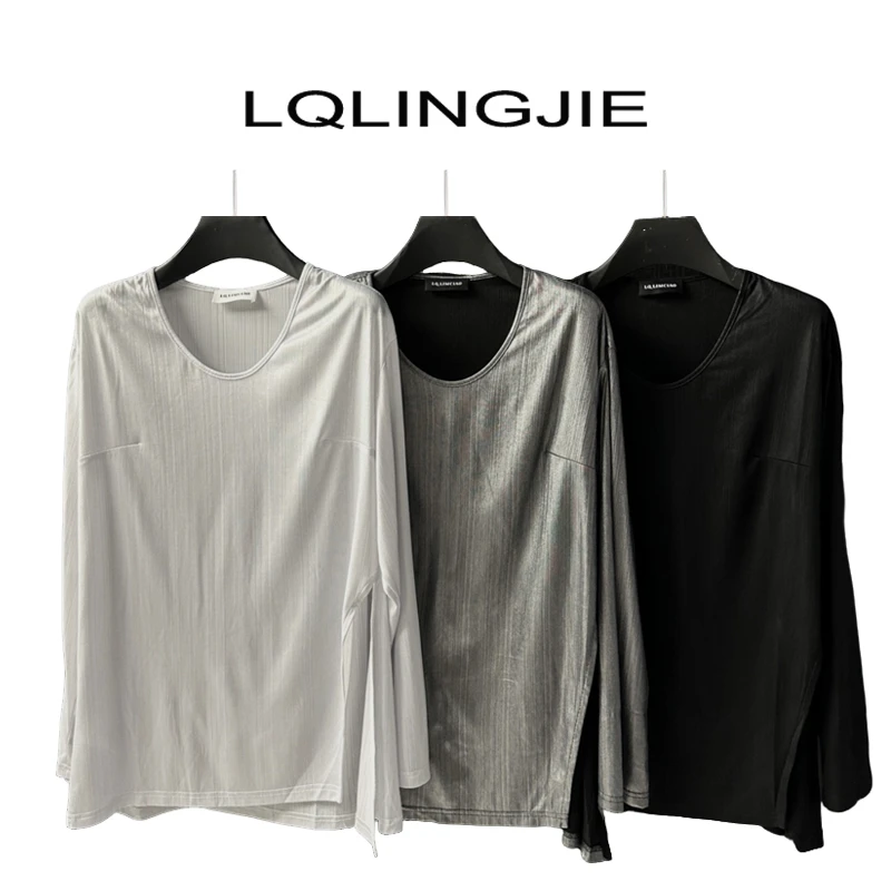 圆领宽松个性下摆开叉长袖打底衫92182