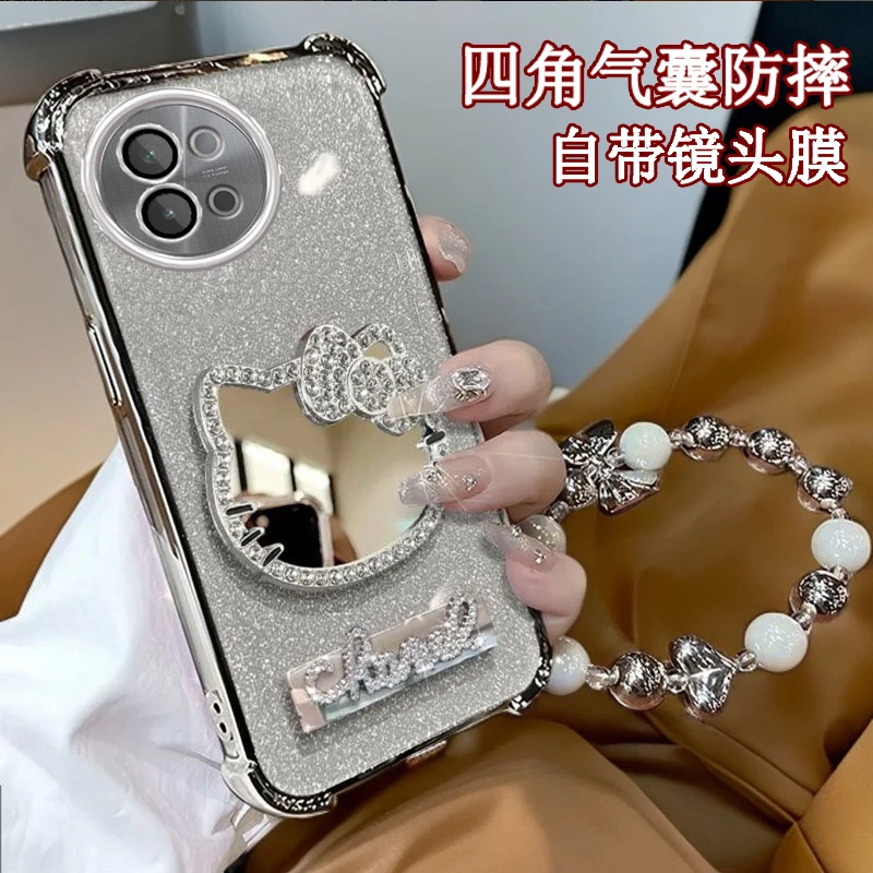 水钻KT猫补妆镜子VIVOS18e手机壳奢华四角防摔V2334A全包s18e女