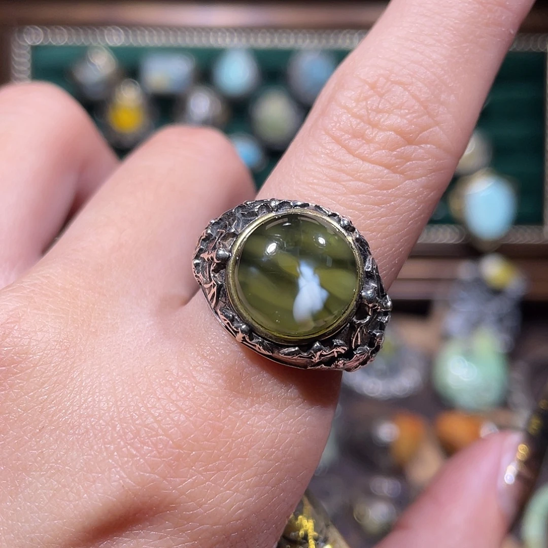 烦***！琥珀银S925镶嵌戒指