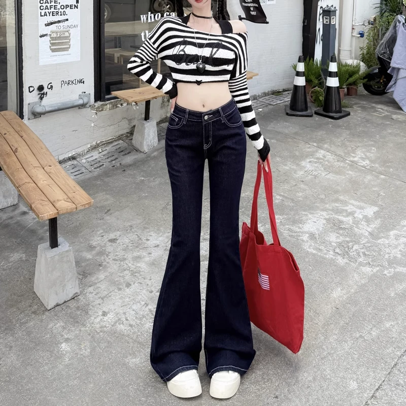 美式微喇牛仔裤女2025春秋新款低腰提臀显瘦修身弹力紧身喇叭裤子