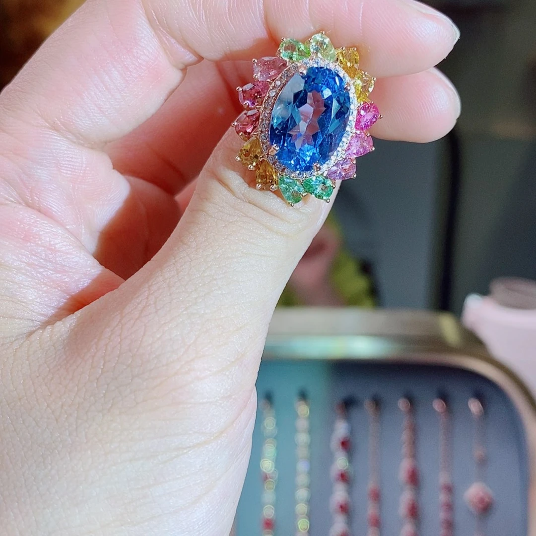 托帕石戒指银S925镶嵌