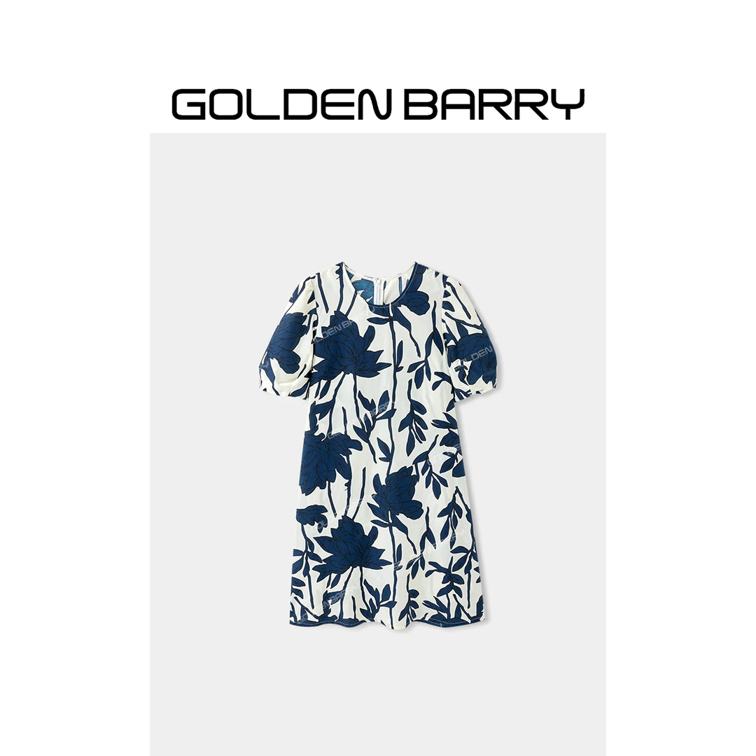 GOLDENBARRY|301314“蓝白流光”度假风印花连衣裙