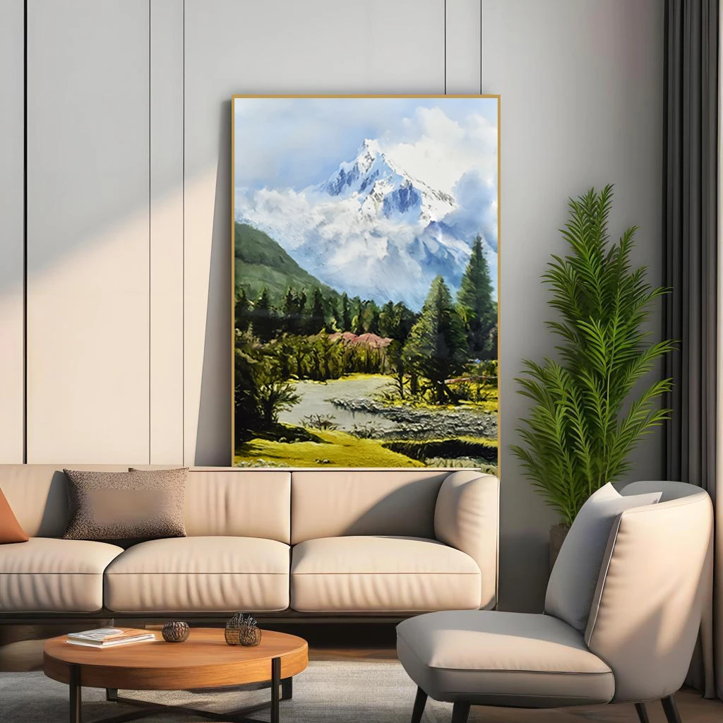 现代简约森林风景雪山草原装饰画北欧风格客厅卧室摆画雪山80120