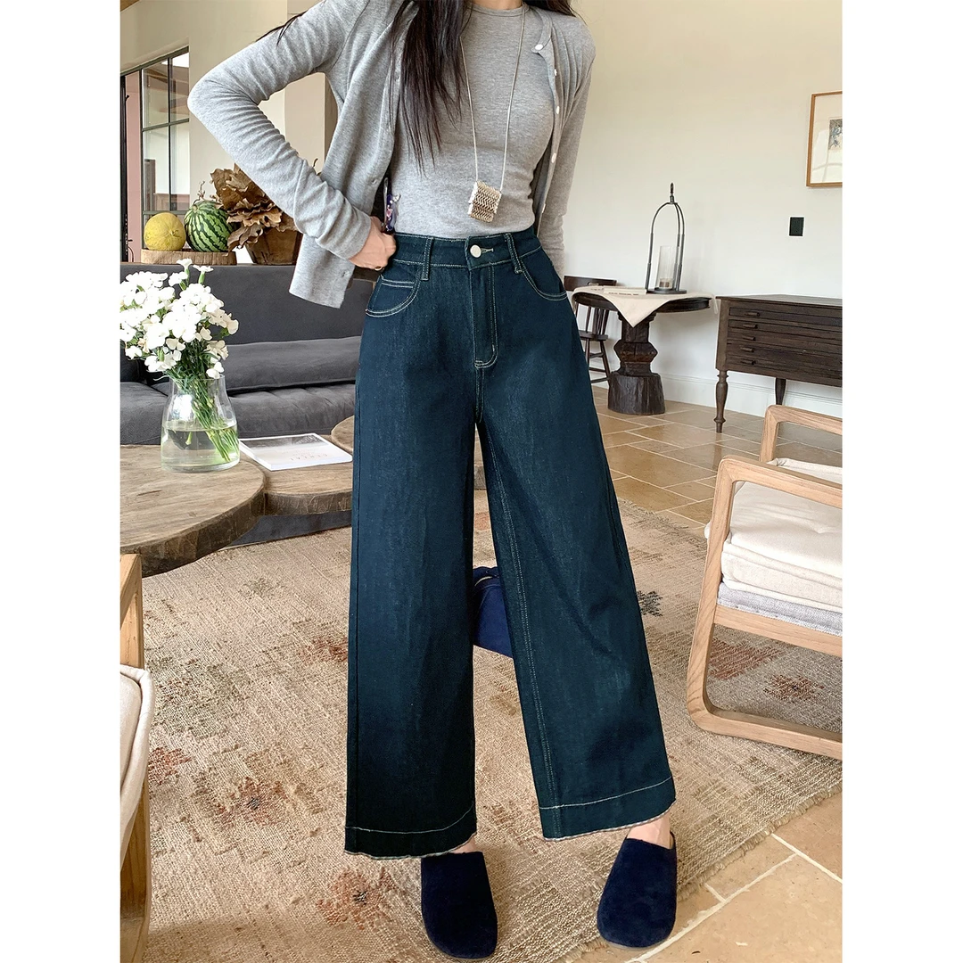 早秋大码女装高腰显瘦直筒女士牛仔裤2025新款胖mm九分烟管裤子