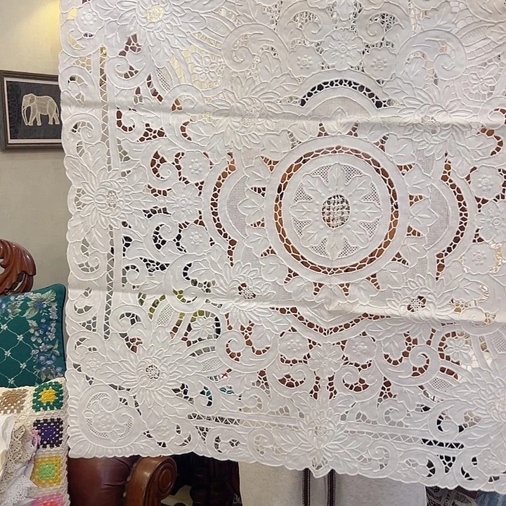 亚麻白色80cm方满工桌布搭盖巾