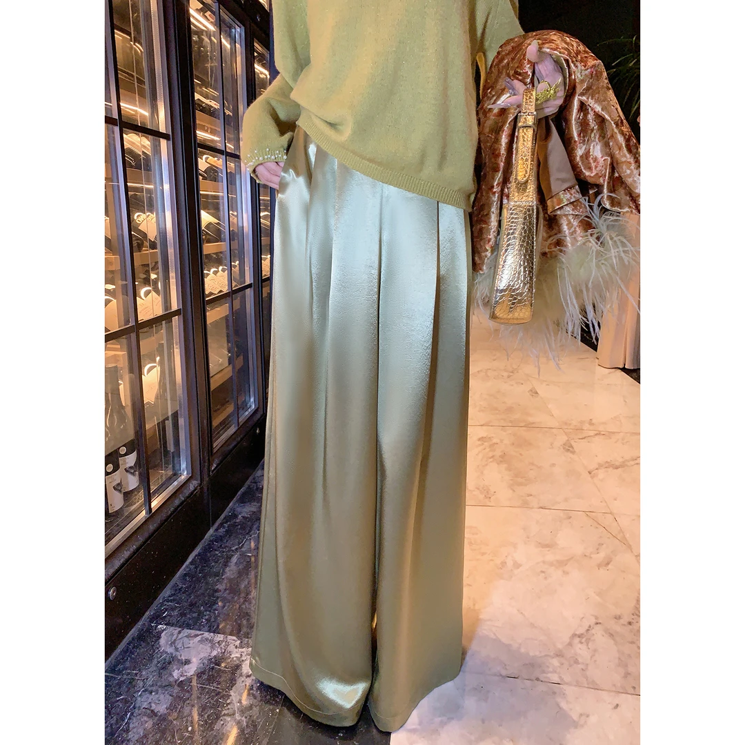 果果家 阔腿裤腰带高腰长裤秋季2025女装设计师气质休闲裤