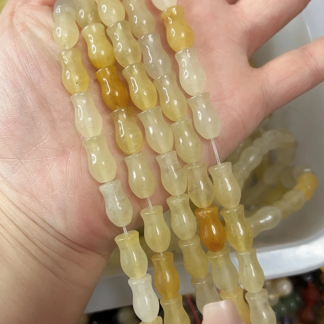 玛瑙/玉髓未镶嵌珠宝半成品，金丝玉花瓶珠一条