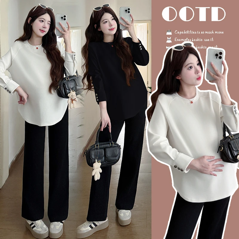 【漆梦】孕妇装2025春秋季外穿新款上衣时尚百搭宽松长袖T恤衬衫